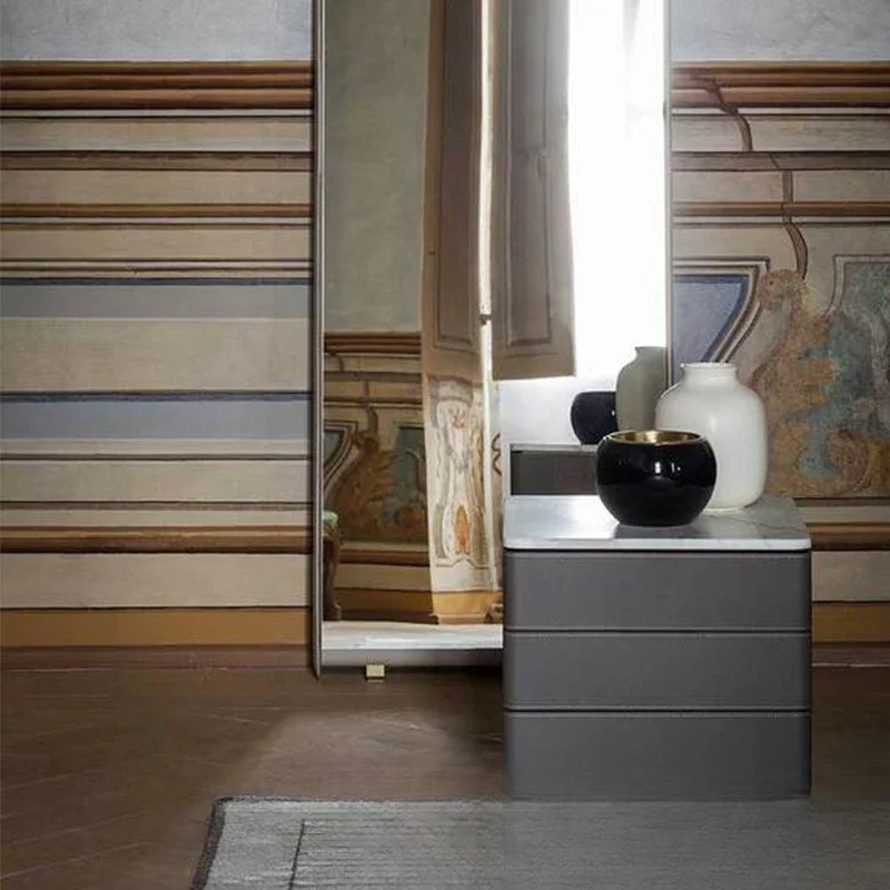 طاولة بجانب السرير من الرخام الإيطالي الفاخر الخفيف بثلاثة دلاء مصنوعة من الجلد فيديليو لغرفة النوم #3