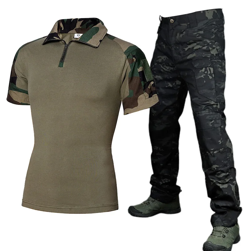 Tactical Suit Men Cargo Pants Casual Camouflage T-Shirts Male Sets Clothes Working Clothing Outdoor Waterproof Pants Trousers