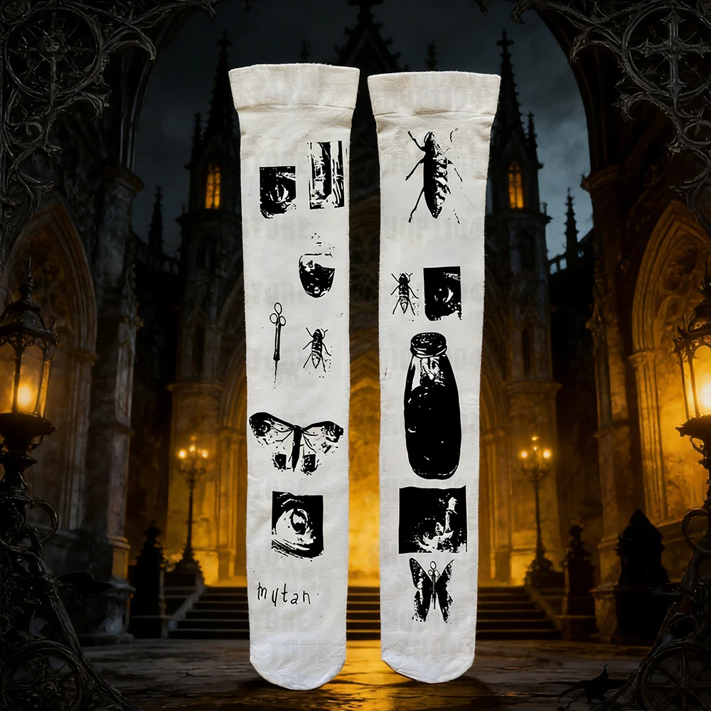 

Y2K Autumn/Winter New Women's Knee Over Socks with Geometric Printed Words, Korean European and American Style Elastic New Silk