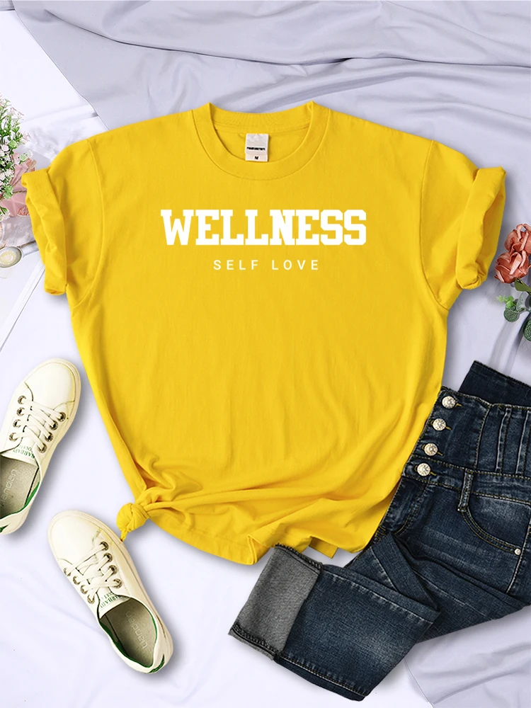 Wellness Self Love Print T-Shirt Women Summer Soft Kawaii Clothing Fashion Crewneck Short Sleeve Street Harajuku Tshirts Womens