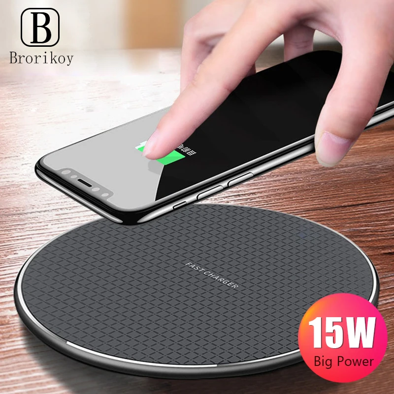 15W Wireless Charger Fast Charging Pad for Samsung S20 S10 Note 20 10+ S9 iPhone 11 12 Pro Xs Max X 8 Metal Wireless Charge Dock