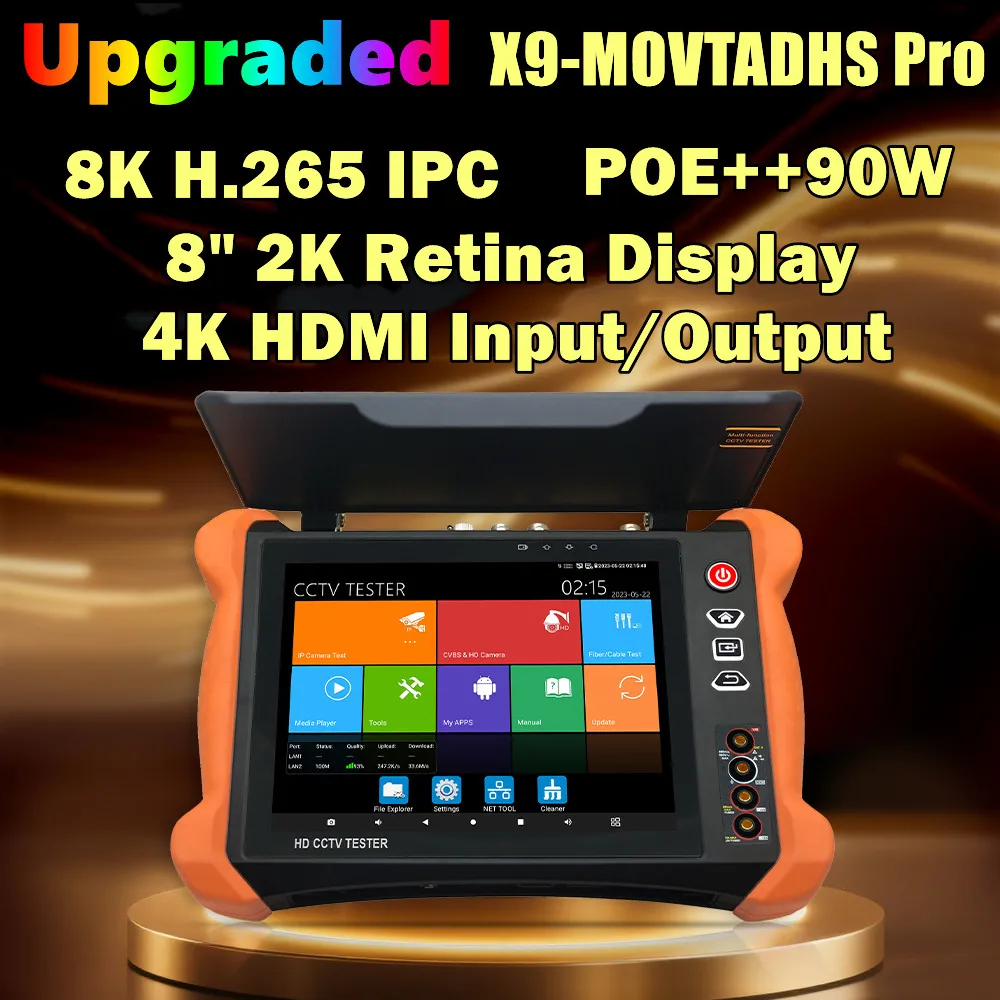 

Многофункциональный тестер IP-камер TOP X9-MOVTADHS Pro PoE++ 90W с 8-дюймовым 2K Retina экраном и поддержкой 8K H.265