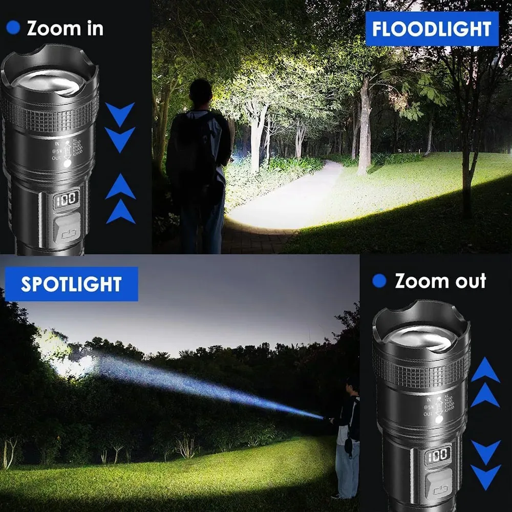 Super Bright Flashlight Digital Display Built-in Battery Rechargeable LED High Power Outdoor  Torch Lamp for Camping Lantern ﻿