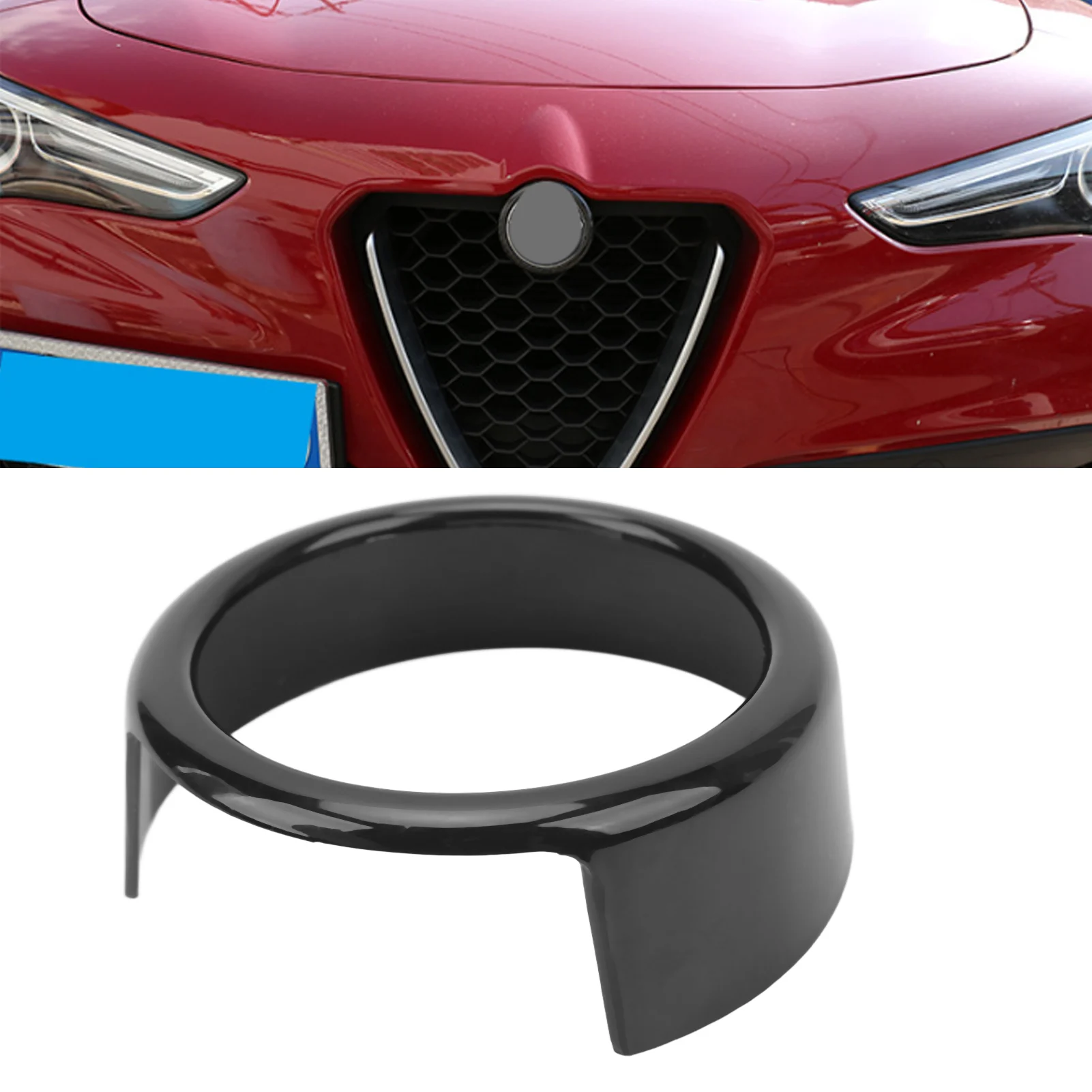 Anillo de emblema para parrilla delantera Alfa Romeo Giulia - Cubierta decorativa de insignia exterior en negro brillante, adhesivo embellecedor, pieza de coche