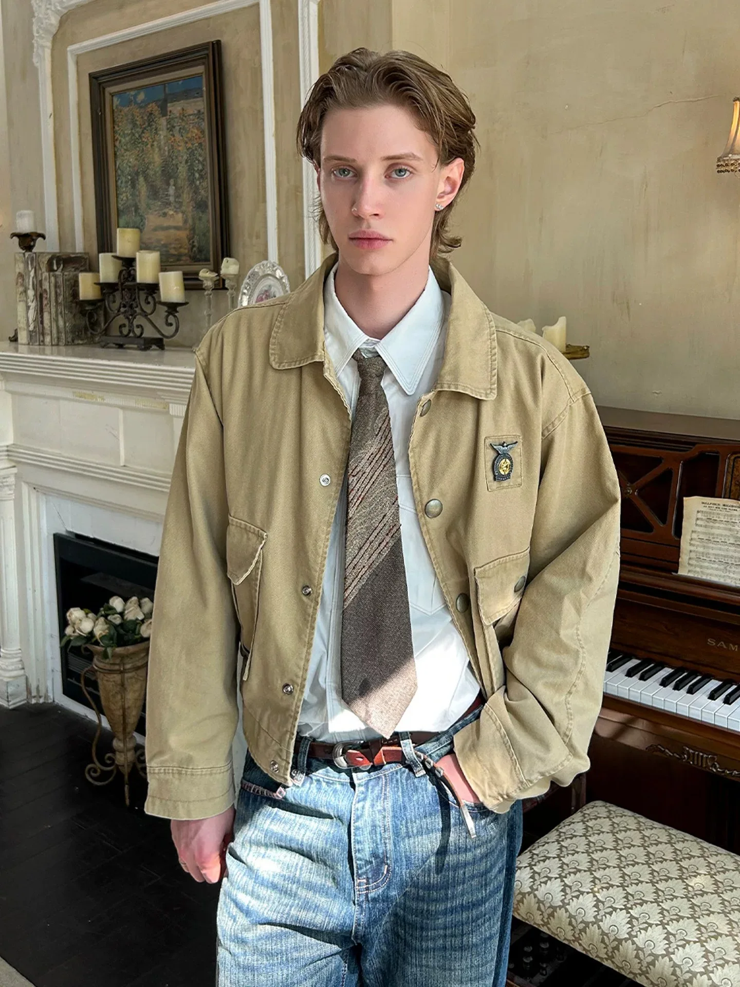 

Ретро-куртка-бомбер в американском стиле, свободного кроя, с большими карманами, в стиле рабочей одежды, повседневная верхняя одежда для мужчин и женщин