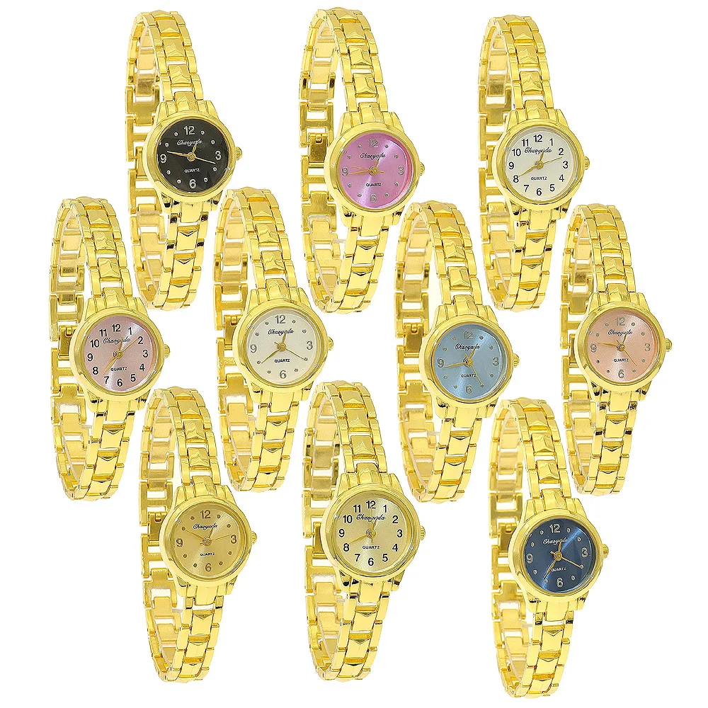 

10 шт. золотые наручные часы для женщин, женские кварцевые часы для девочек, деловые часы, роскошные простые кварцевые часы, ювелирные изделия