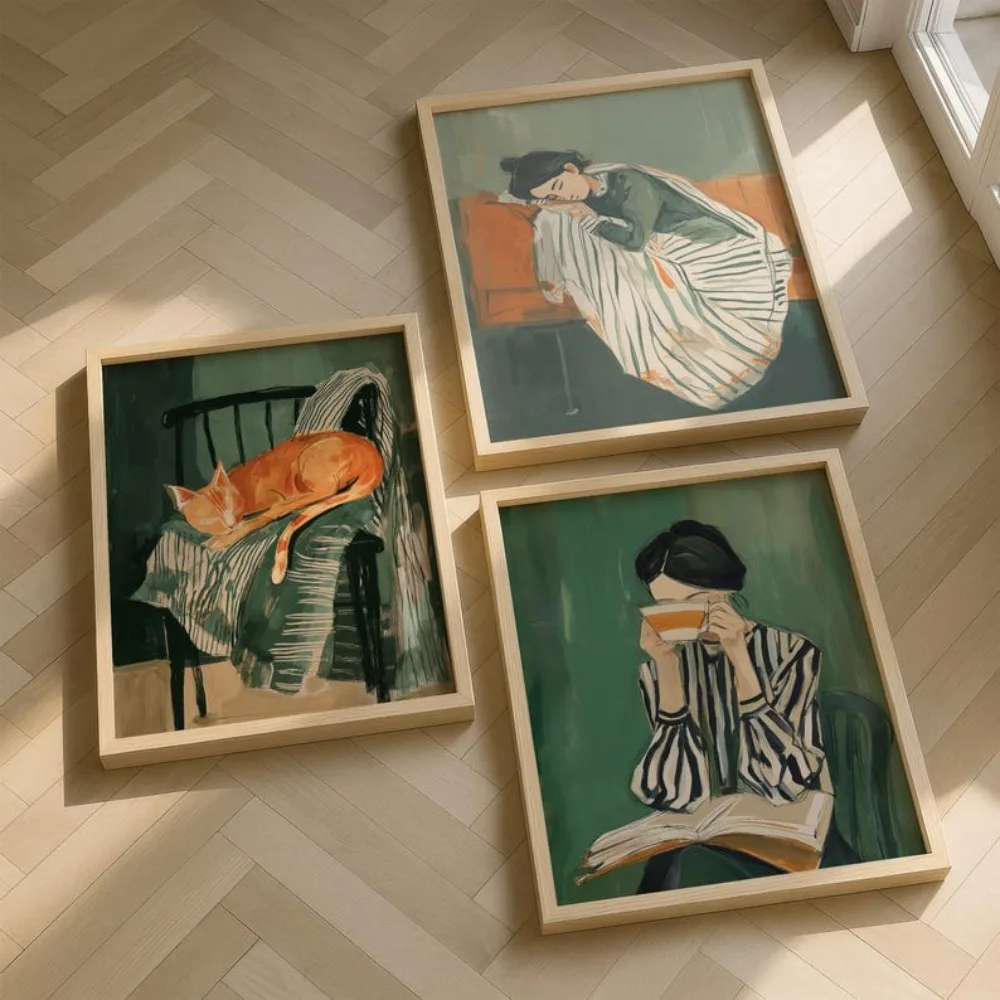3pcs frameless Canvas Painting ​Frameless Canvas Painting,Emerald Green Warm Home Decoration,for Living Room Bedroom Aesthetic A