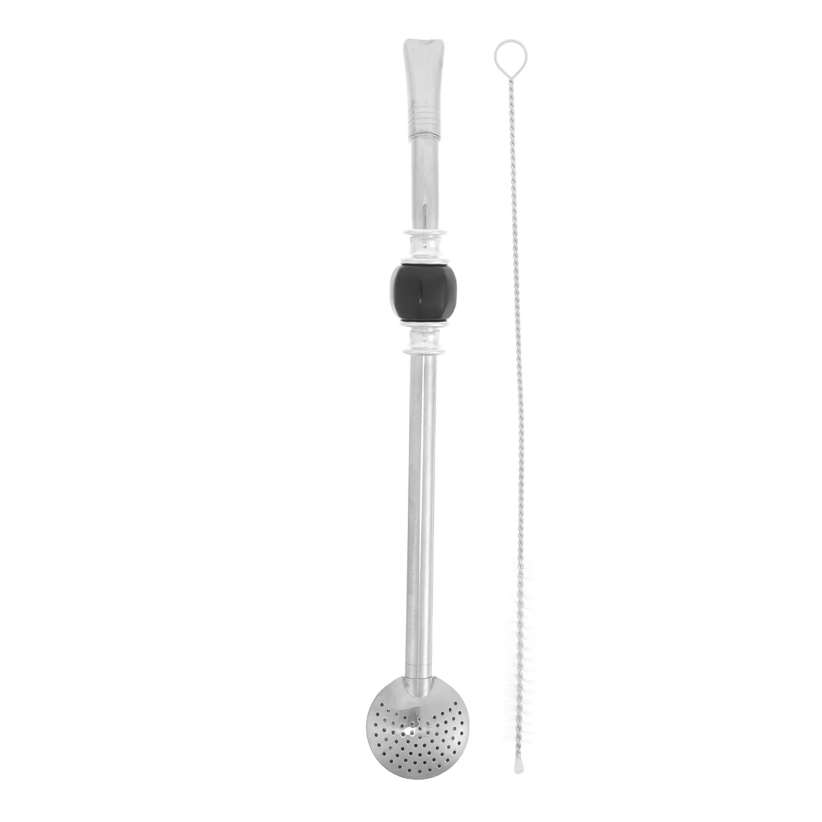 

1Set Mate Tea Straw Stainless Steel Reusable Filter Strainer Spoon for Loose Leaf Tea Coffee Soup Beverage with Brush Cleaner
