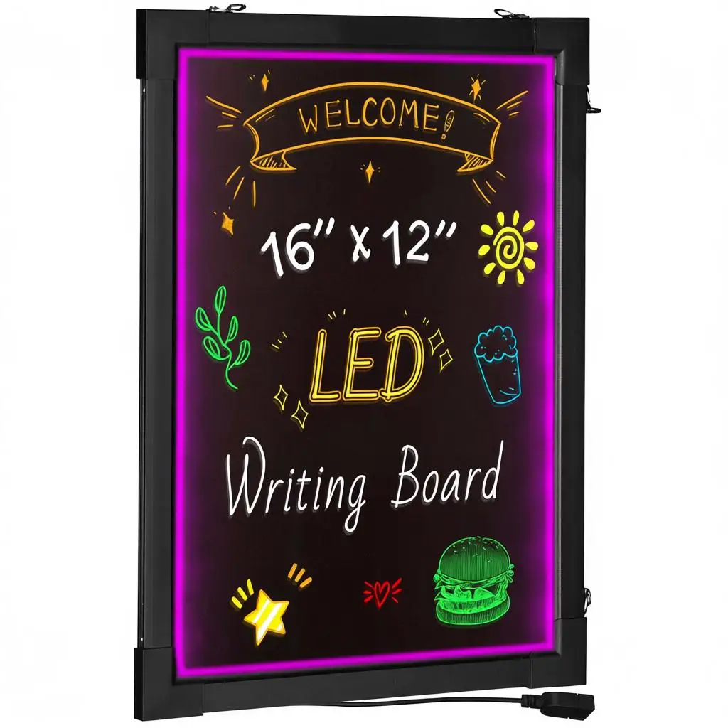 

LED Message Writing Board, 16"x12" Illuminated Erasable Lighted Chalkboard, Neon Effect Menu Sign Board, Drawing Board with 8