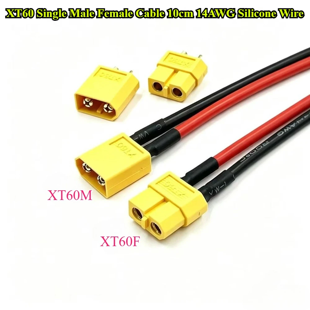 XT60 Single Male/Female Bullet Connector Cable Plugs With 10CM 14AWG Silicone Wire For RC Lipo Battery Quadcopter Multicopter
