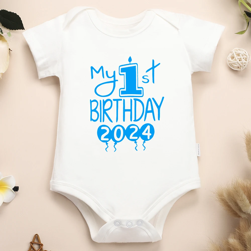 My 1st Birthday 2024 Pattern Baby Boy and Girl Clothes Onesies Cotton Popular Family Party Gift Newborn Bodysuits Fast Delivery