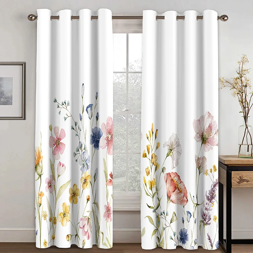 

Simple Fragmented Flowers Window Curtains Fresh Garden 3D Digital Printing Bedroom Living Room 2 Panels Fashion Various Pattern