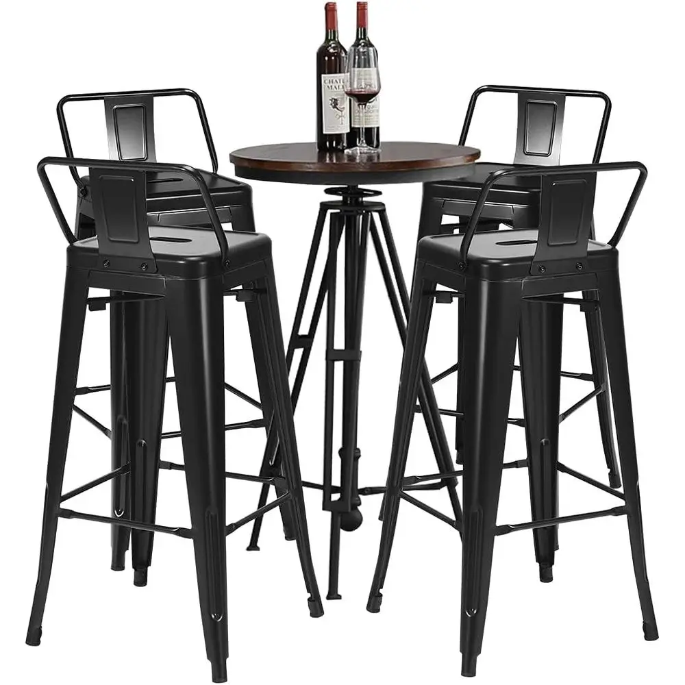 

Classic Metal Bar Stools, Set of 4, Kitchen Dining Chairs with Gunmetal Frame, Black