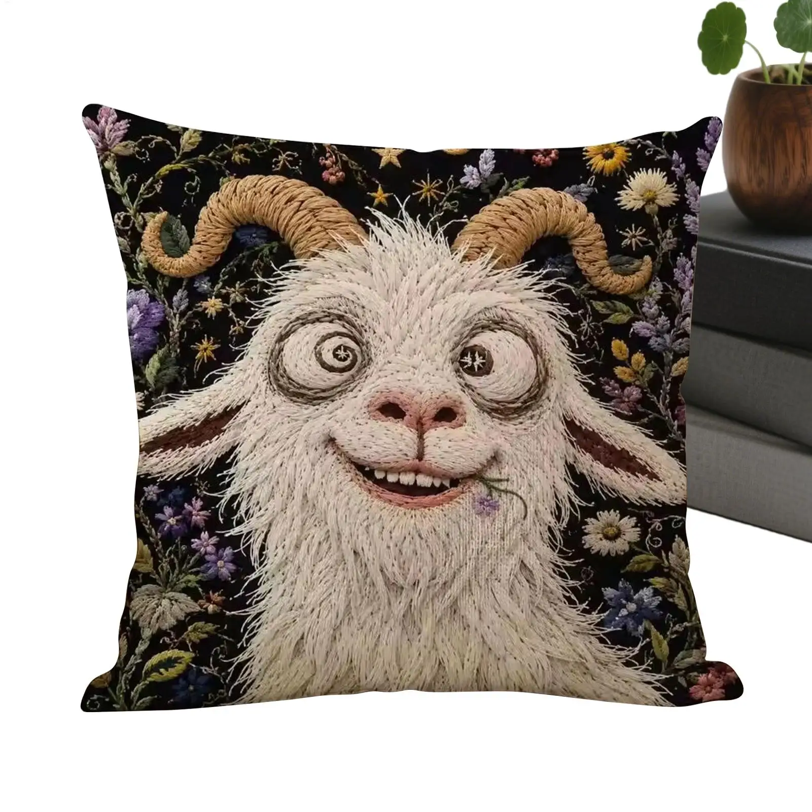 Screaming Goat Pillow Case 2D 45x45cm Novelty Animal Cushion Case Couch Decoration Goat Pillowcase for Home Dorm Apartment