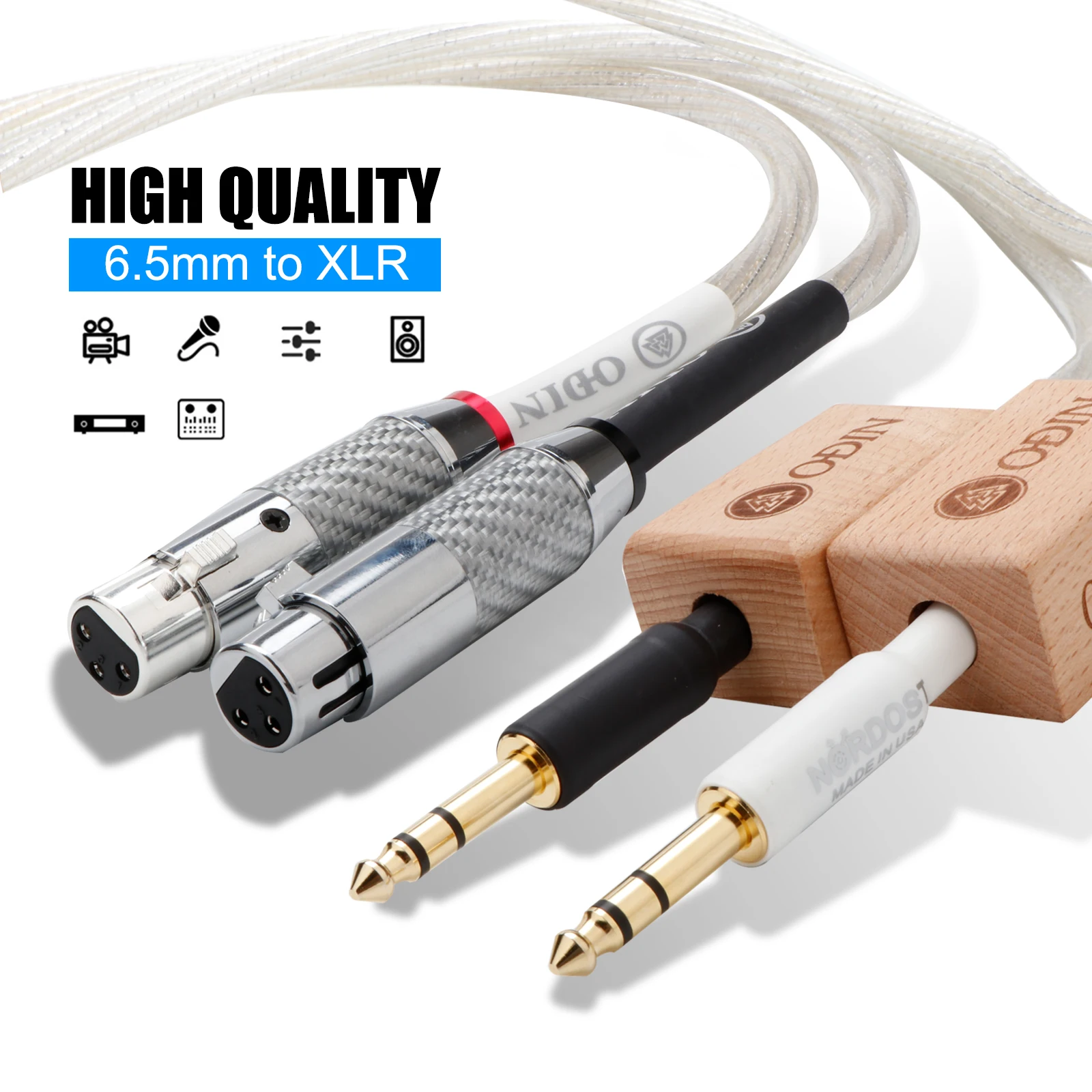 

One Pair ODIN HiFi 6.5 to XLR Cable for Mixer Hi-end OFC Silver Plated Dual 6.35mm TRS Male to 2XLR Male/Female Plug Audio Cable