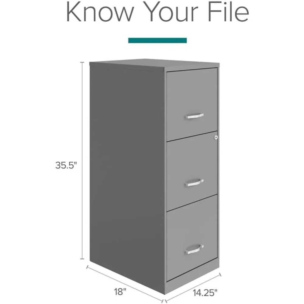 Modern Vertical 3-Drawer Metal Filing Cabinet with Lock, Silver - Secure Storage for Office Documents