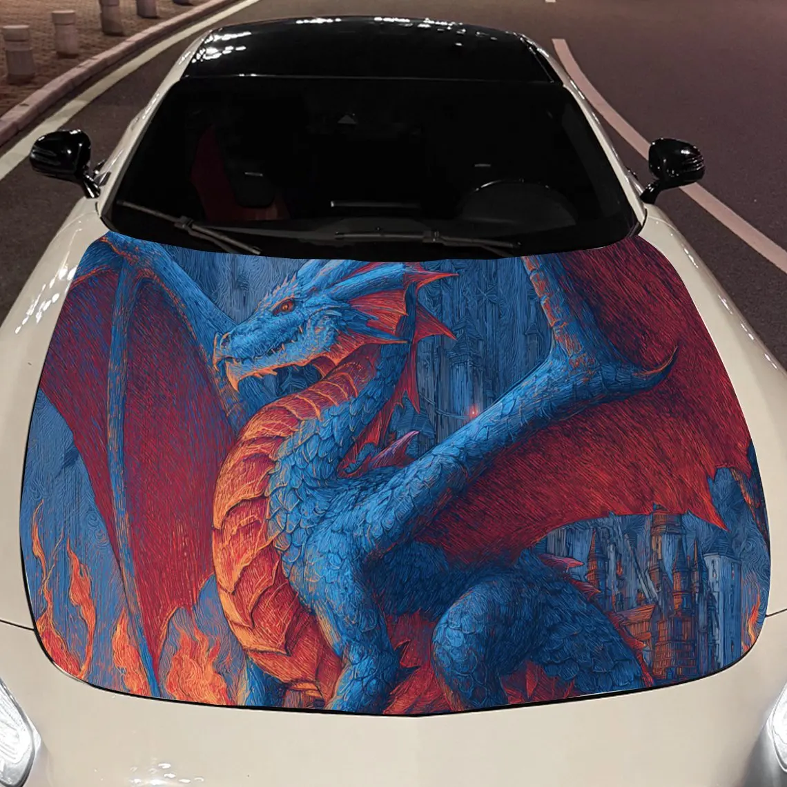 

Red Blueback Dragon Car Hood Vinyl Stickers Car Surface Protection Decal Car Decoration Cover Vinyl Wraps Waterproof Self-adhesi