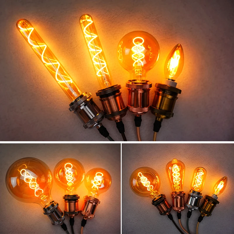 Ampoule LED vintage à filament spiralé, lampe Edison, E14, AC 220V, C35, A60, T45, ST64, T185, T225, G80, G95, G125, 4W, 4 pièces/lot