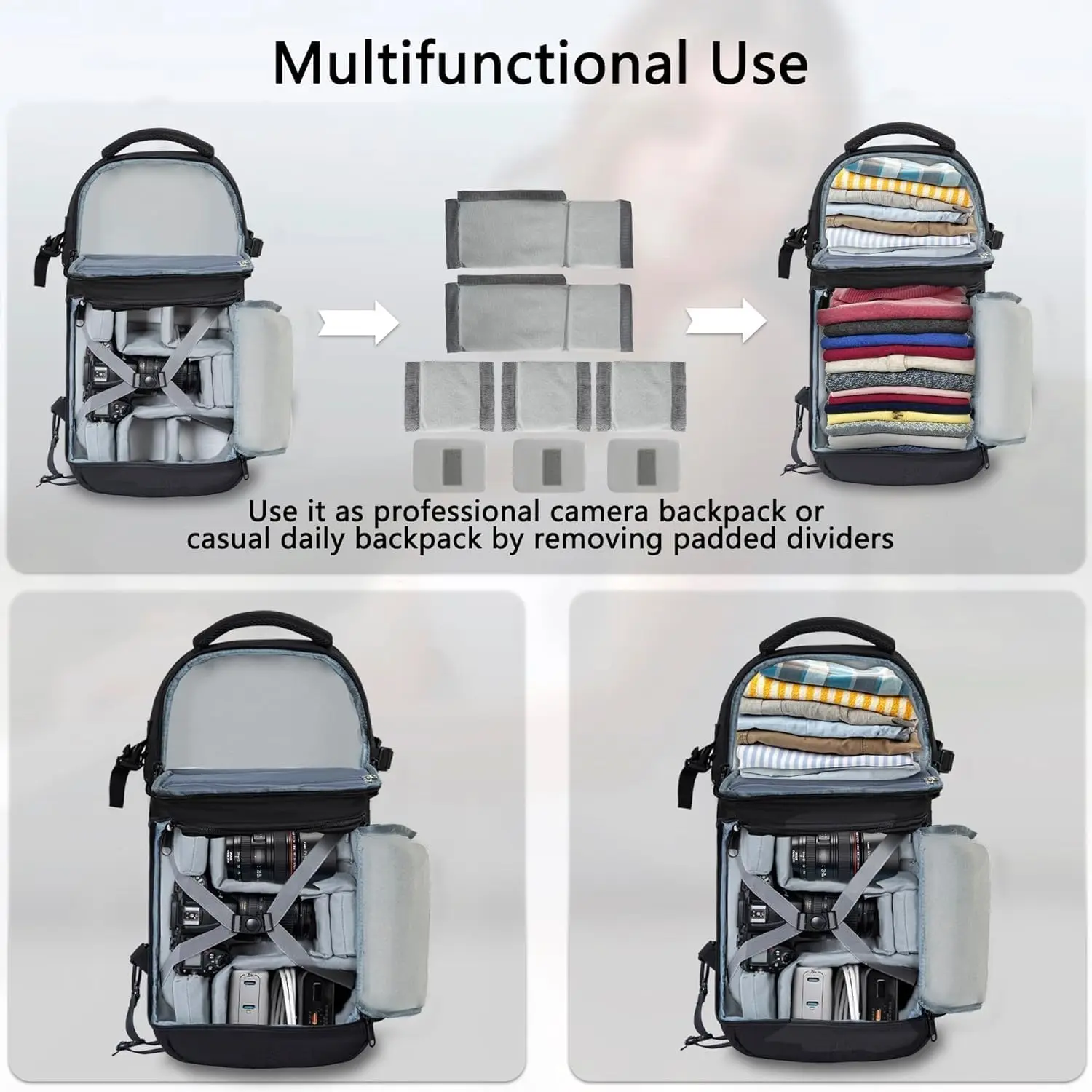 حقيبة حبال للكاميرا مع حامل ثلاثي القوائم، حقيبة ظهر للكاميرا DSLR/SLR/بدون مرآة لكاميرات Canon/Nikon/Sony/Fuji/Gopro #5