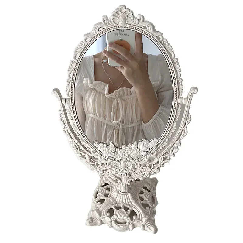 Miroir de maquillage de Table Ins de chambre à coucher en verre sur pied irrégulier, miroir décoratif Vintage en plastique argenté nordique 1 pièces