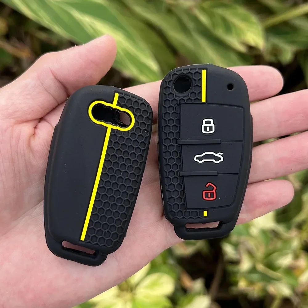 Silicone Car Key Cases Protector Cover for Audi A1 A3 A6 Q2 Q3 Q7 TT TTS R8 S3 S6 RS3 RS6 3 Buttons Folding Remote Control Key