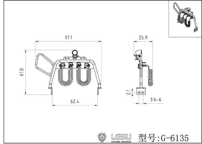 Refletor de rack de tubo traseiro de cabine de metal LESU de reposição para DIY 1/14 RC Tamiyaya modelo de caminhão trator brinquedos de controle remoto Th19138-SMT2