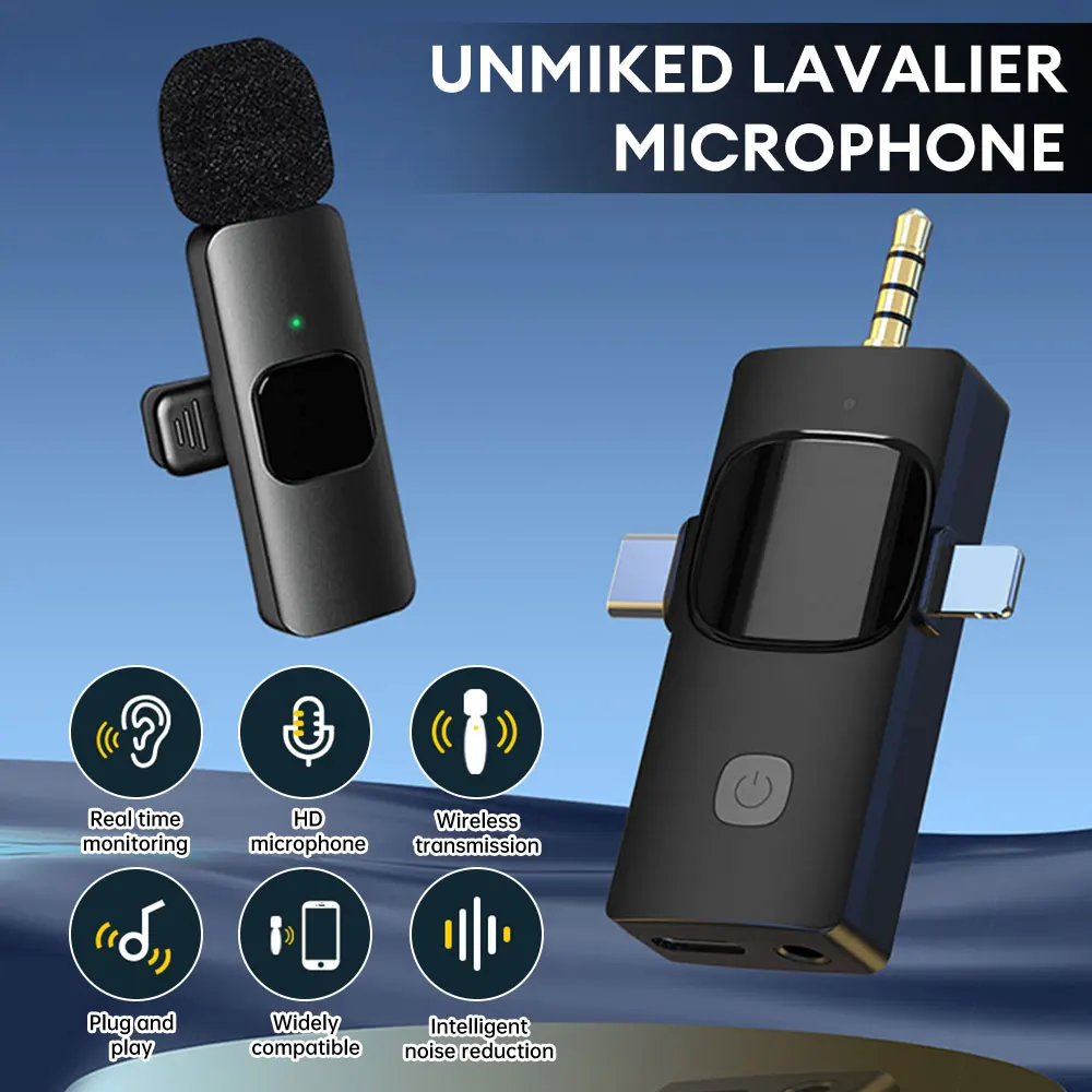 3 In 1 Wireless Lavalier Microphone For iPhone Type C 3.5mm Camera Computer Radio Live Recording Noise Reduction Mini Microphone