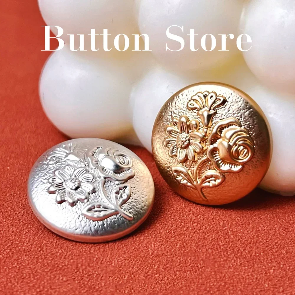 5 Pcs Vintage Embossed Three Flowers Metal Buttons Jacket Casual Suit Coat Cardigan Jumper Fashion Beautiful Decorative Buttons