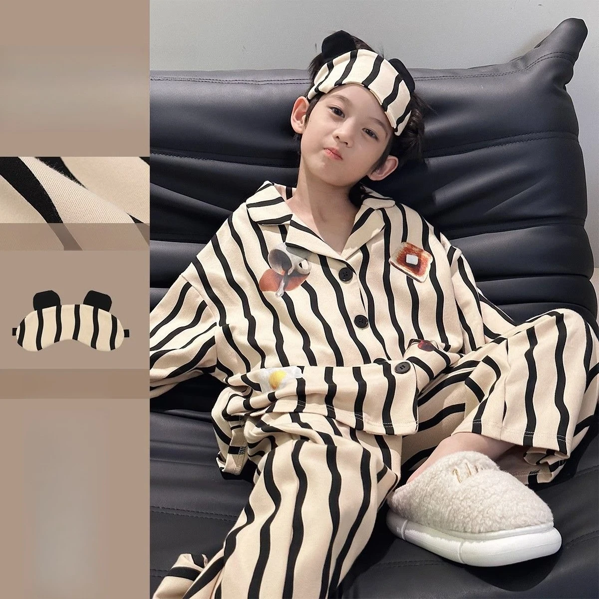 Kids' Sleepwear 2025 Spring Autumn Korean Style Long Sleeve Homewear Set Premium Cotton Blend Two Piece Mellow Tone Outfit