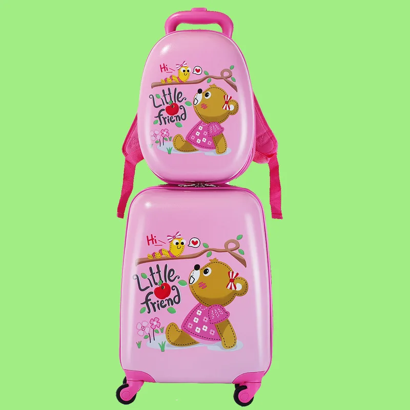 Children's trolley suitcase with backpack 18 inch + 13 inch universal wheel travel luggage bag boys girls cartoon cute luggage