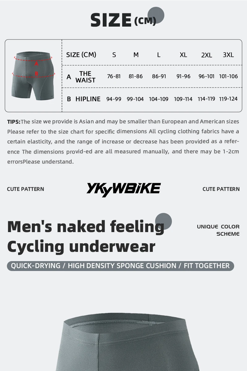 Ykywbike Herren Radhose Fahrradunterwäsche Belgien Hochelastisches Schwammpolster Stoßfeste MTB-Shorts Mountainbike-Unterwäsche – Detail 1