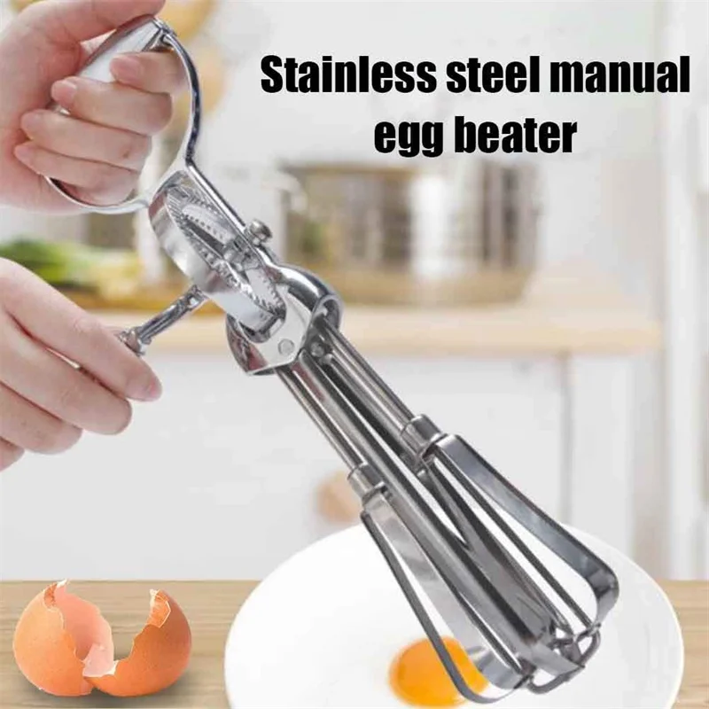 Manual Egg Beater Stainless Steel Double Rotate Multifunction Egg Beater Kitchen Turning Cream Utensils Baking Tool