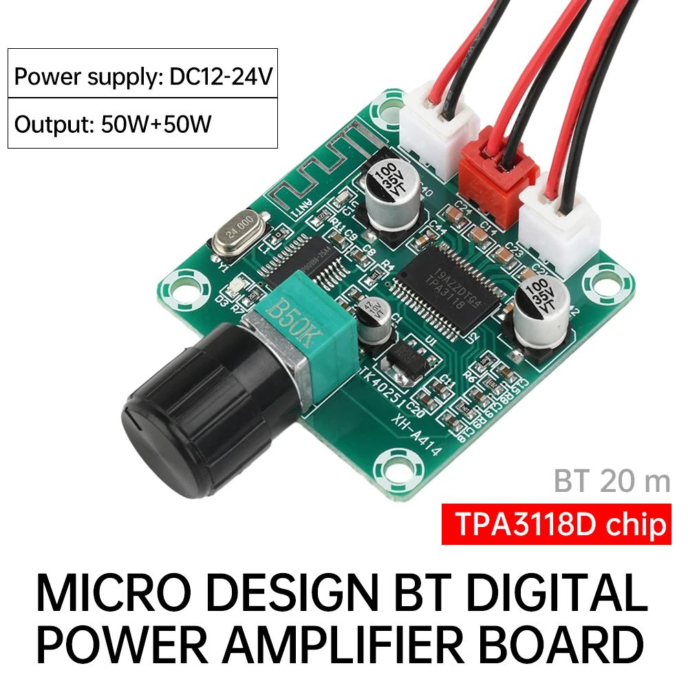 

DC12-24V BT5.0 Digital Amplifier Module 50W+50W Dual Channel TPA3118D2 Chip With Volume Adjustment Button