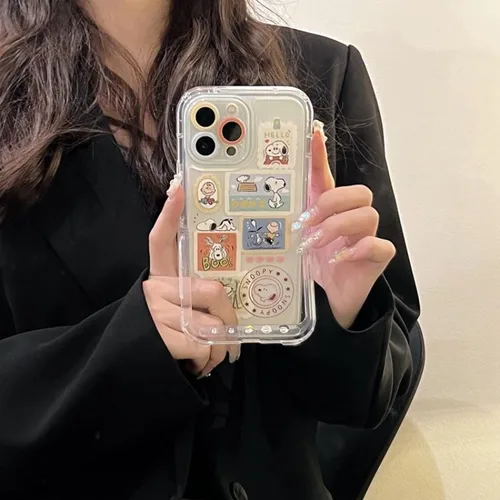 Imagen 2 del producto Funda de teléfono Snoopy para IPhone 16 15 14 Pro Max, funda de teléfono con cachorro de dibujos animados con soporte Invisible para teléfono, carcasa protectora anticaída