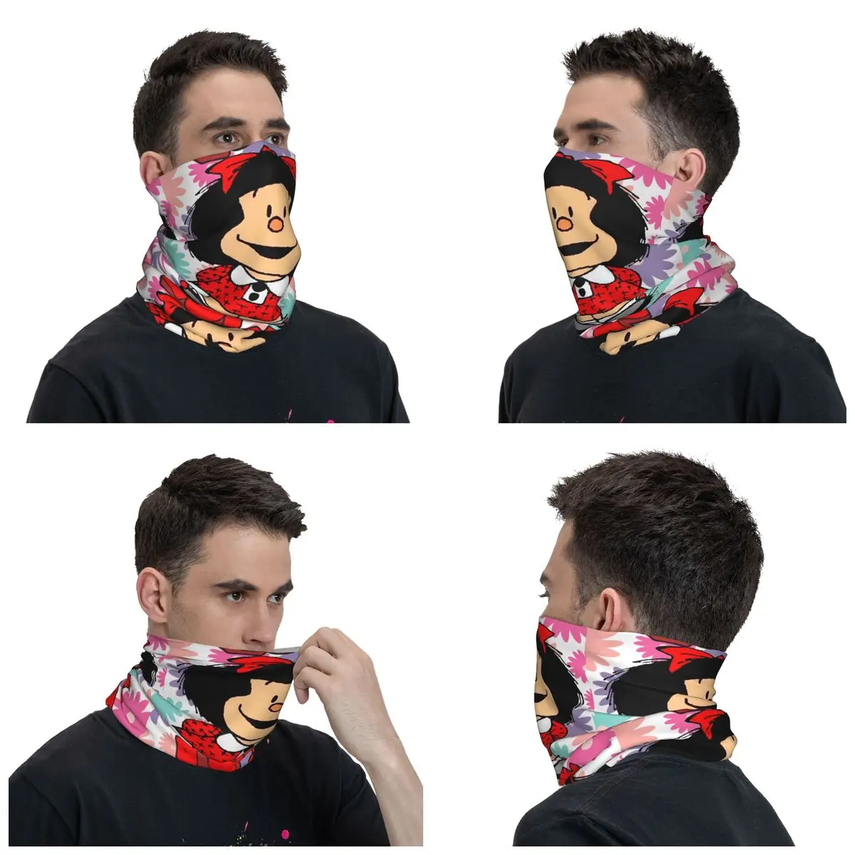 Love Mafalda Flowers Bandana Neck Cover Printed Cartoon Mask Scarf Multi-use Balaclava Running for Men Women Adult Washable