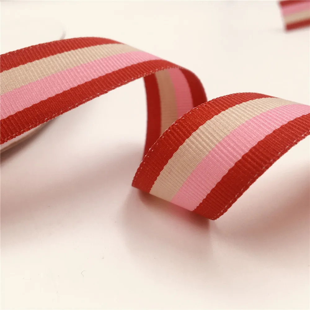 20MM 5yards Red Pink Ivoy Stripe Ribbon for Festival Christmas Decoration New Year Gift Wrapping DIY Bow