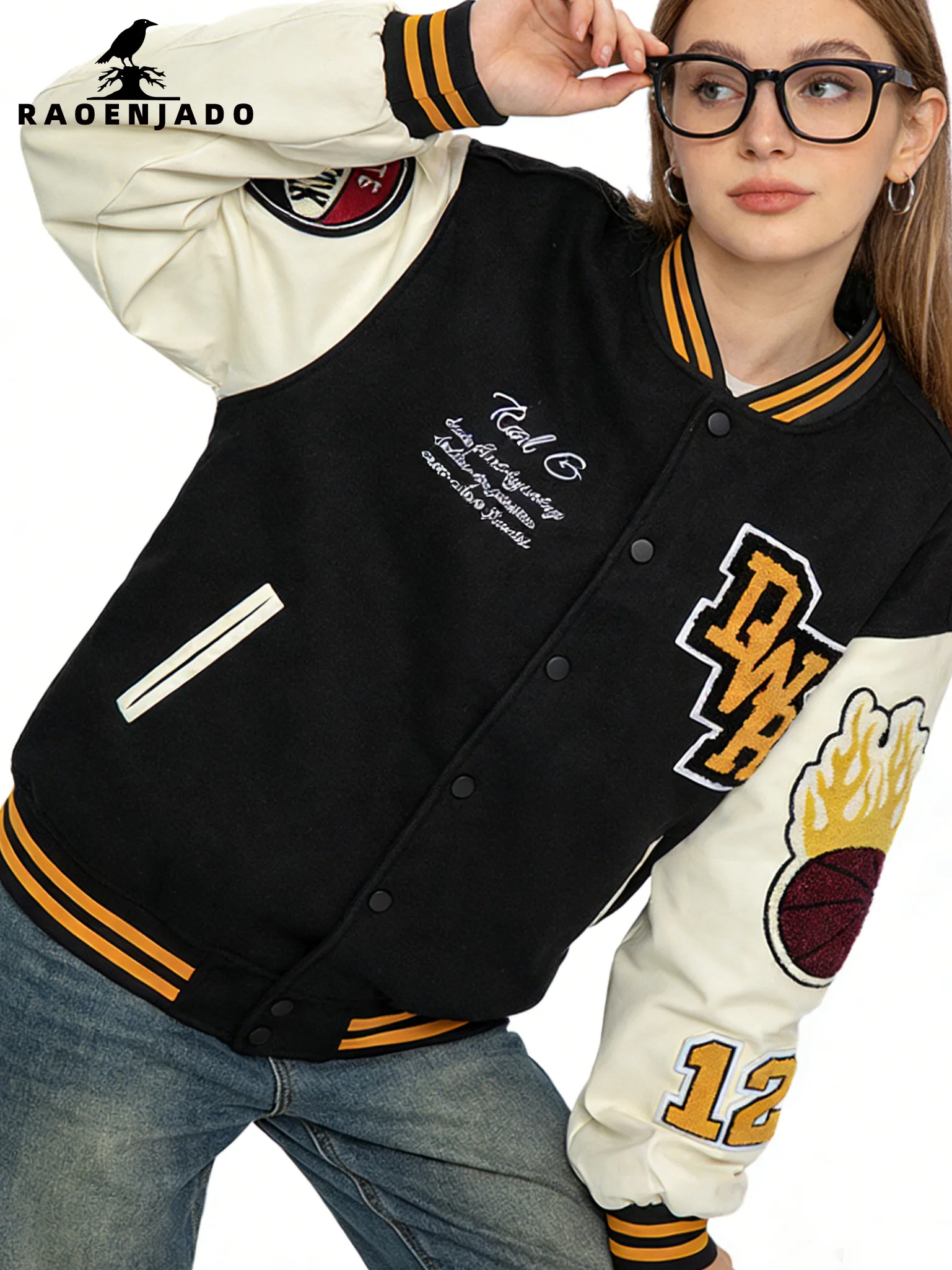 

Women's Faux Leather Baseball Jacket Spring & Autumn Warmth Outerwear Loose Casual Street Style Patchwork Featuring Embroidery