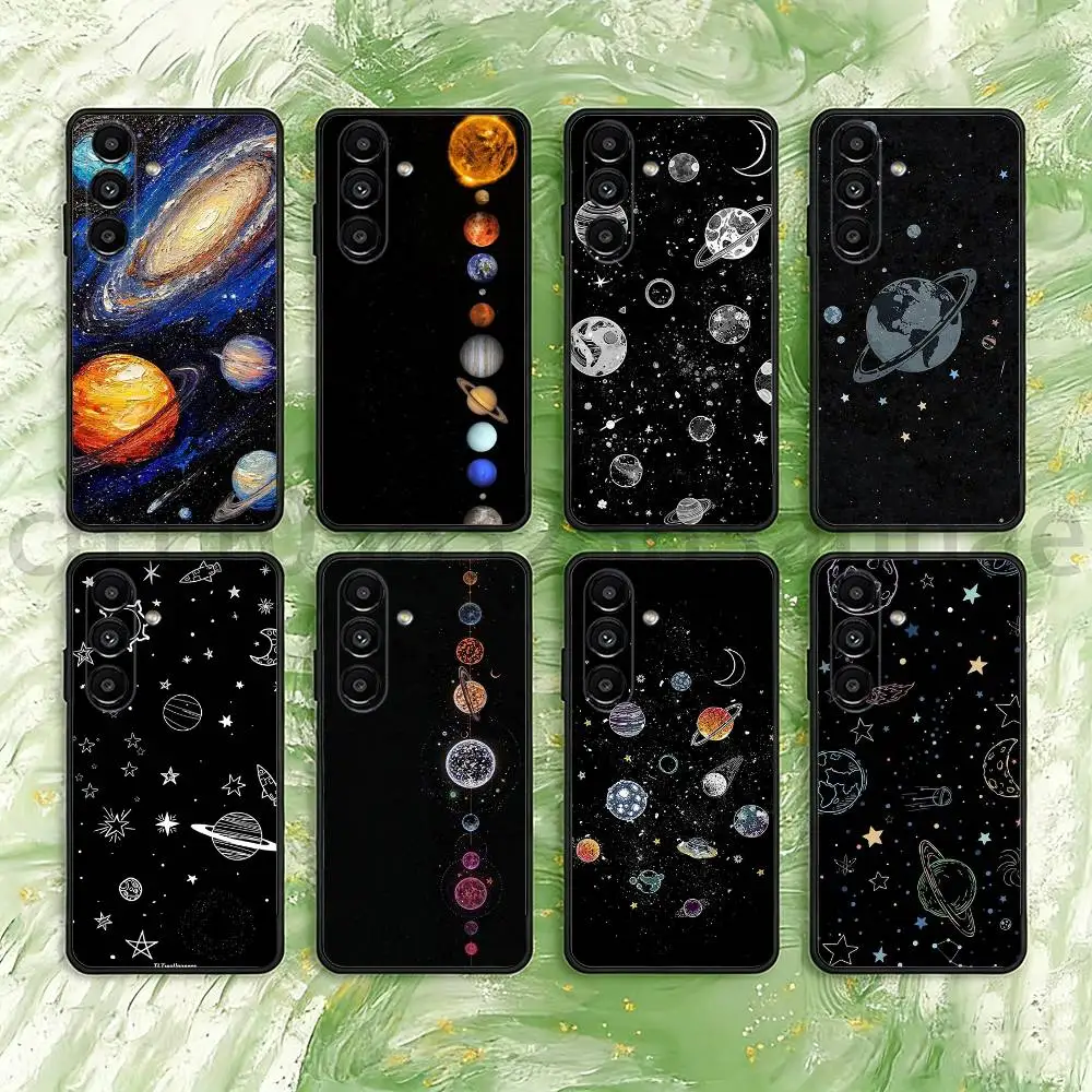 

Space Planet Sun Moon Stars Phone Case For Samsung S25,24,23,22,21,S20,Ultra,Plus,FE Black Soft Cover