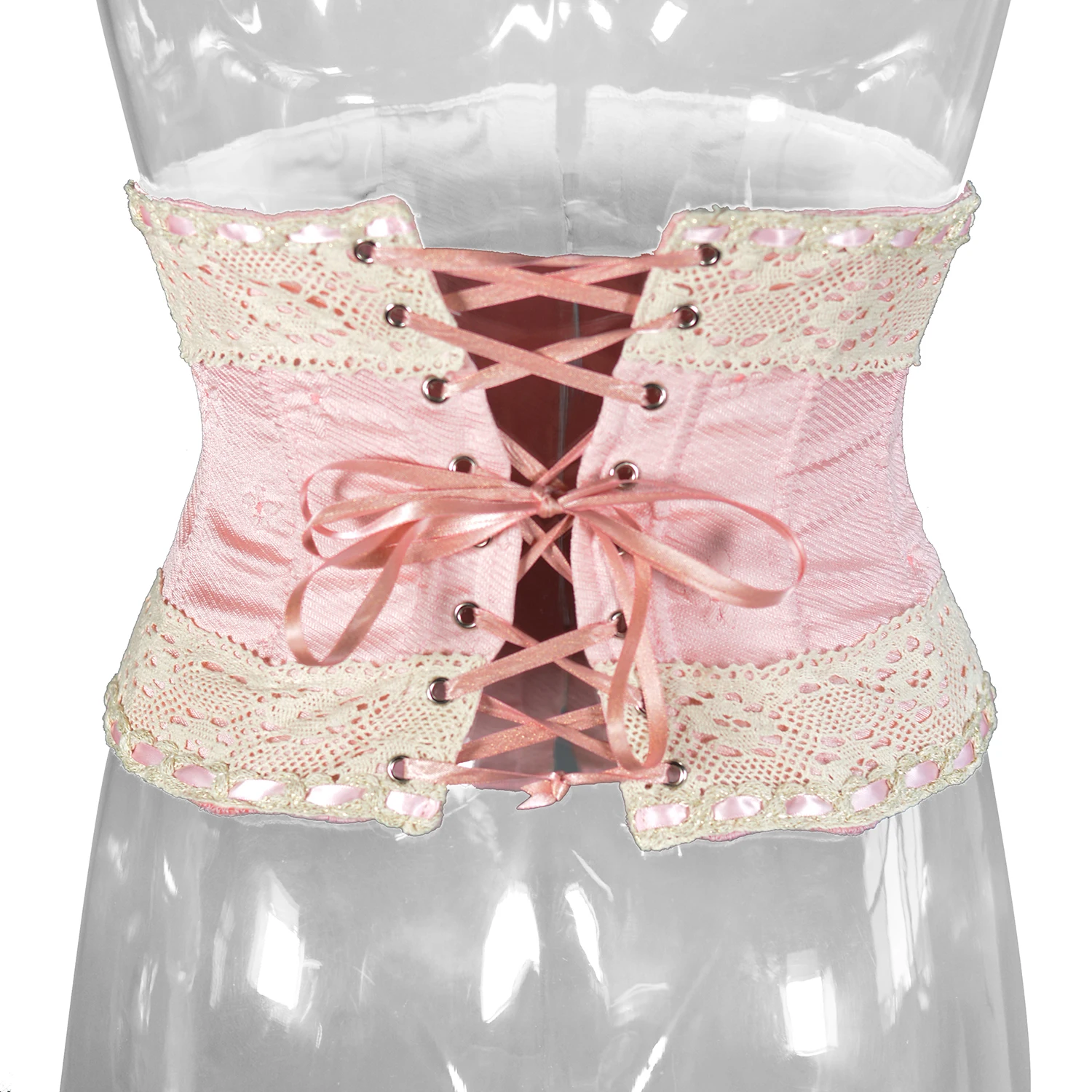 Pink Embossed Star Lace Trim Corset 4-Button Court-Style Retro Waist Cincher for Shaping