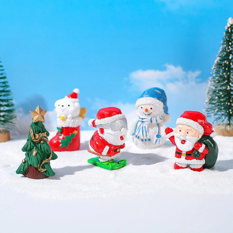 Miniatur kartun Santa Claus, ornamen patung Resin dekorasi rumah kreatif, Aksesori Dekorasi Desktop Kawaii