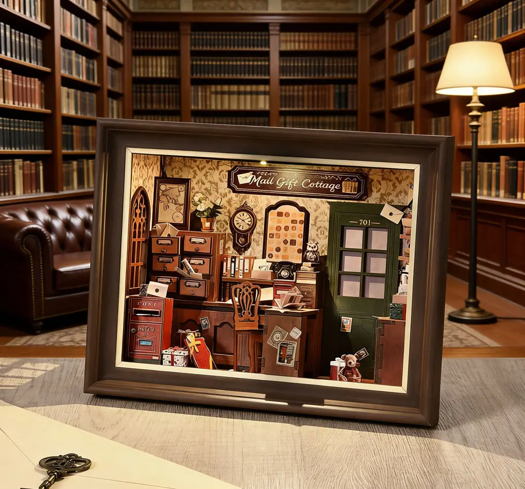 Frame Post Office Studio DIY Poppenhuis 3D Puzzel - Miniatuur Huis Model Handgemaakte Monteren Speelgoed Bouwstenen Decor Ornament