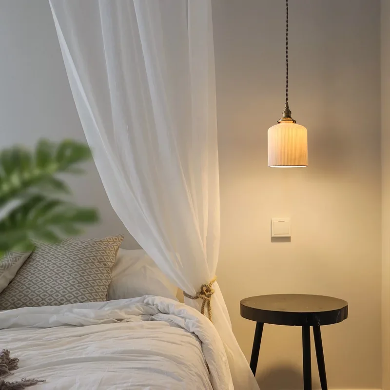 

Vintage glass pendant lamp, brass ceramic pendant light, dining room Japanese Zen tea room bedroom bedside pendant lighting