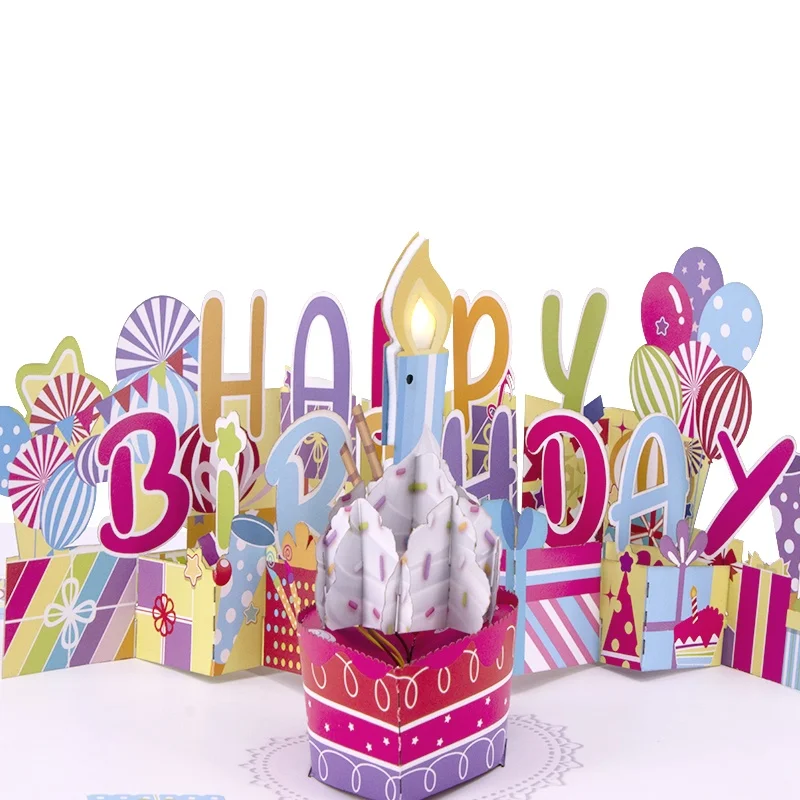 Birthday Card, Light & MusicPop Up Birthday Cards3D Blowable Candle Birthday Cards Blow Out LED Light Candle