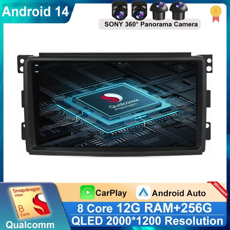 2 Din Android 14 Car Radio For Smart Fortwo 451 2005 - 2010 Multimedia Video Player GPS 4G Carplay Auto Stereo RDS IPS Head Unit