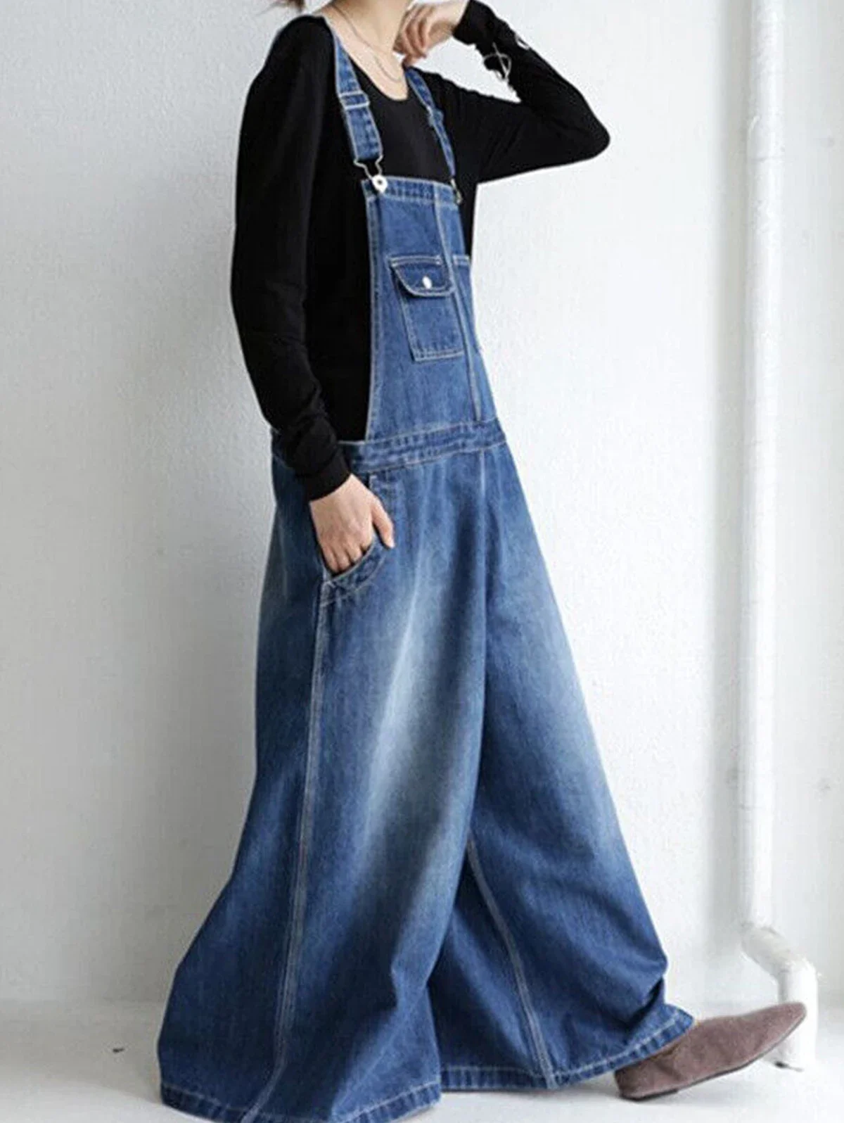 Women Denim Jumpsuit Casual Wide Leg Loose Harajuku Vintage Jeans Overall Ropmers Pockets Adjustable Strap Jumpsuits Outfits