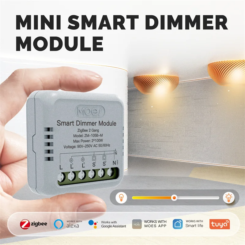 Moes Tuya Smart Zigbe Dimmer Module Light Switch 1/2 Gang Timing Function Voice APP Remote Control Work with Alexa Google Assist