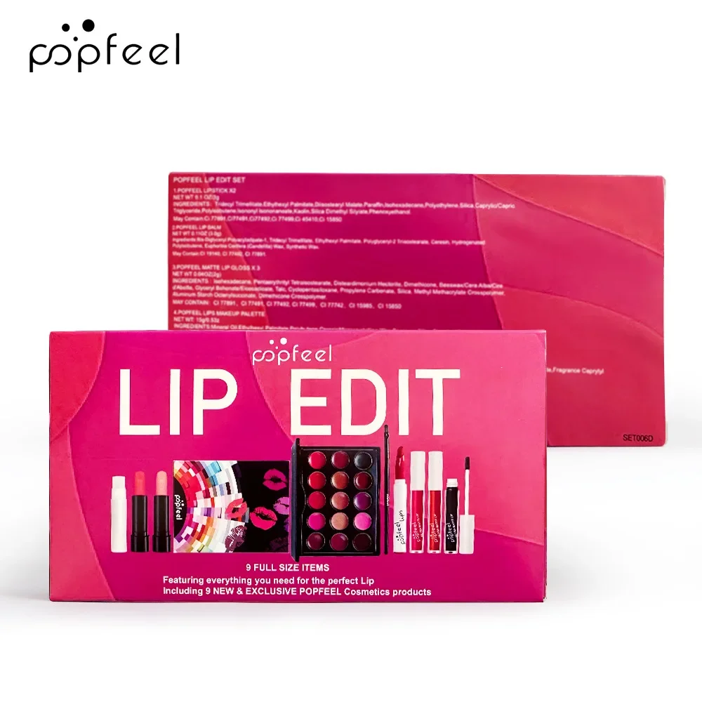 Kit Complet de Rouge à Lèvres Popfeel, Baume Jules, Maquillage, Cadeau pour Femme, Cosmétique Imperméable et Durable, Teinte Brillante, Nouveauté