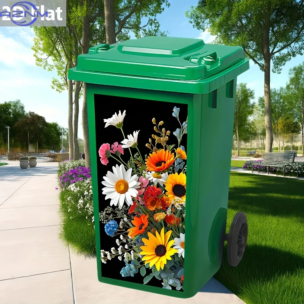 1pc Vibrant Flat Colorful Bouquet Trash Can Sticker, Waterproof And Easy to Tear, Rich in Lush Details And Energetic Atmospher