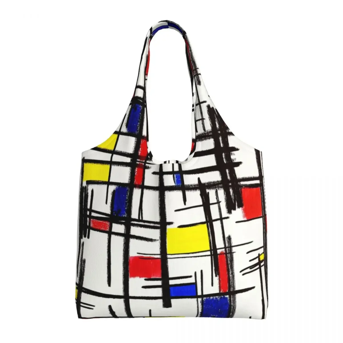 Custom Piet Mondrian Minimalist De Stijl Grocery Shopping Bag Canvas Shopper Shoulder Tote Bags Capacity Portable Modern Handbag