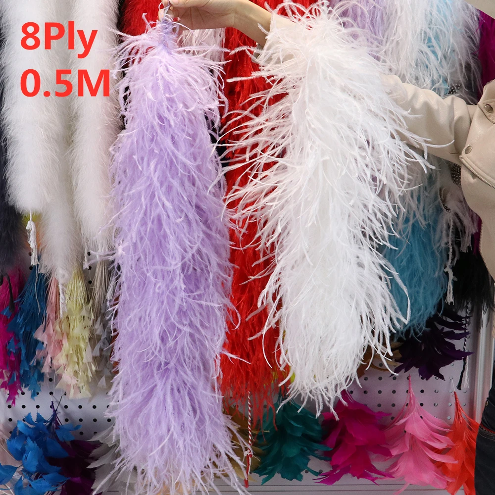 0.5Meters Natural Ostrich feather boa Trims 2 4 6 10 12Ply Thick Natural Fluffy Ostrich feathers Decoration plumas Boa Shawl